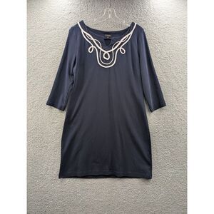 Talbots Women's size Large Navy Blue Sheath Dress 3/4 Sleeve Cotton